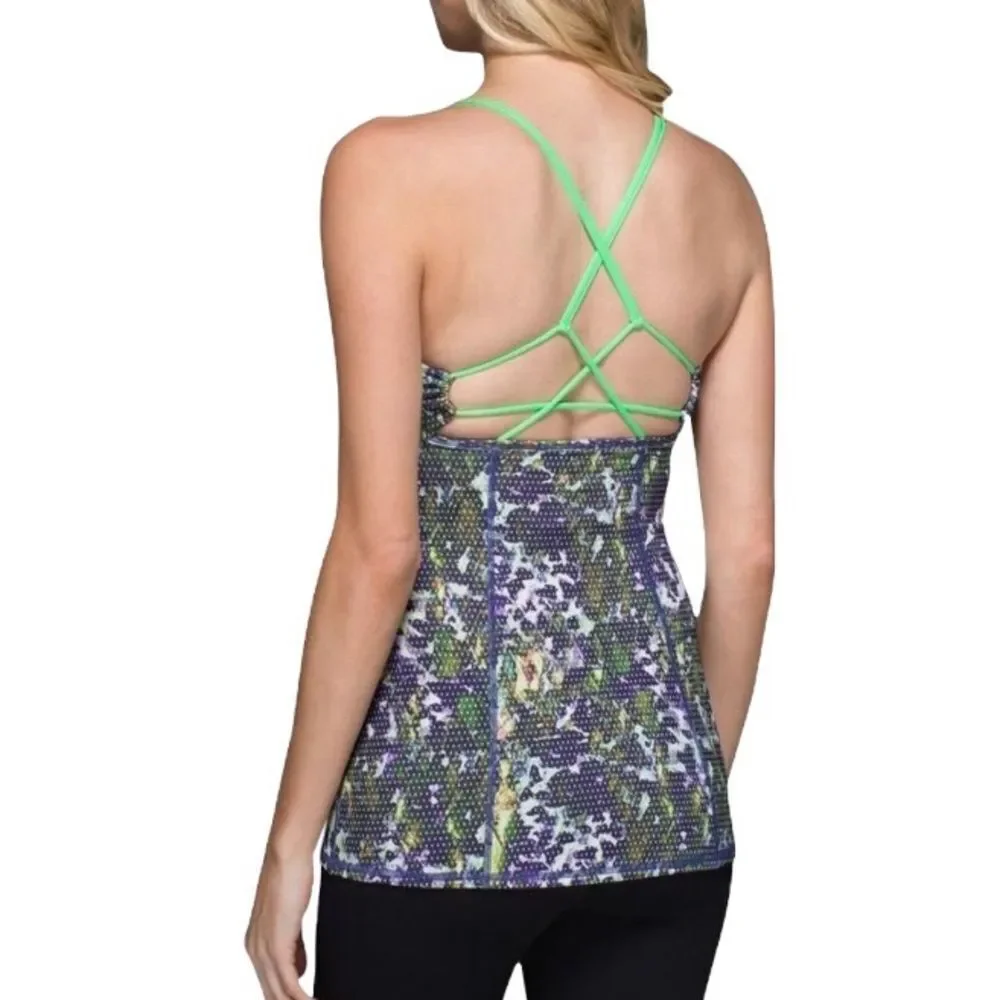 Lululemon Floral Sport White Multi/Pistachio Dancing‎ Warrior Activewear Top 8